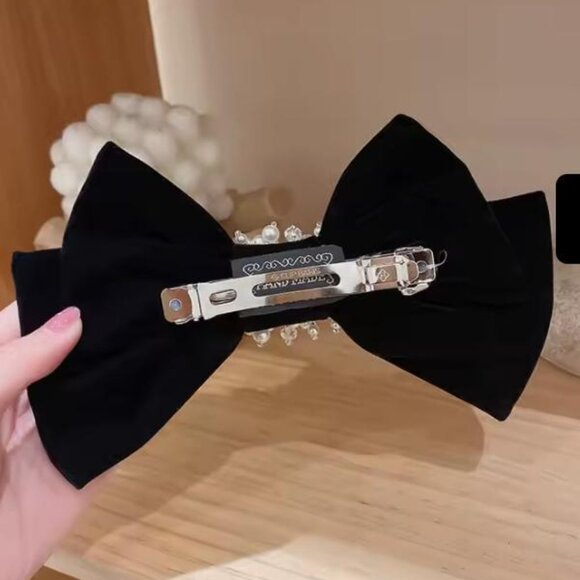 Rhinestone Embellished Velvet Bows for Adults - Available in Black/dark red - Picture 3 of 4